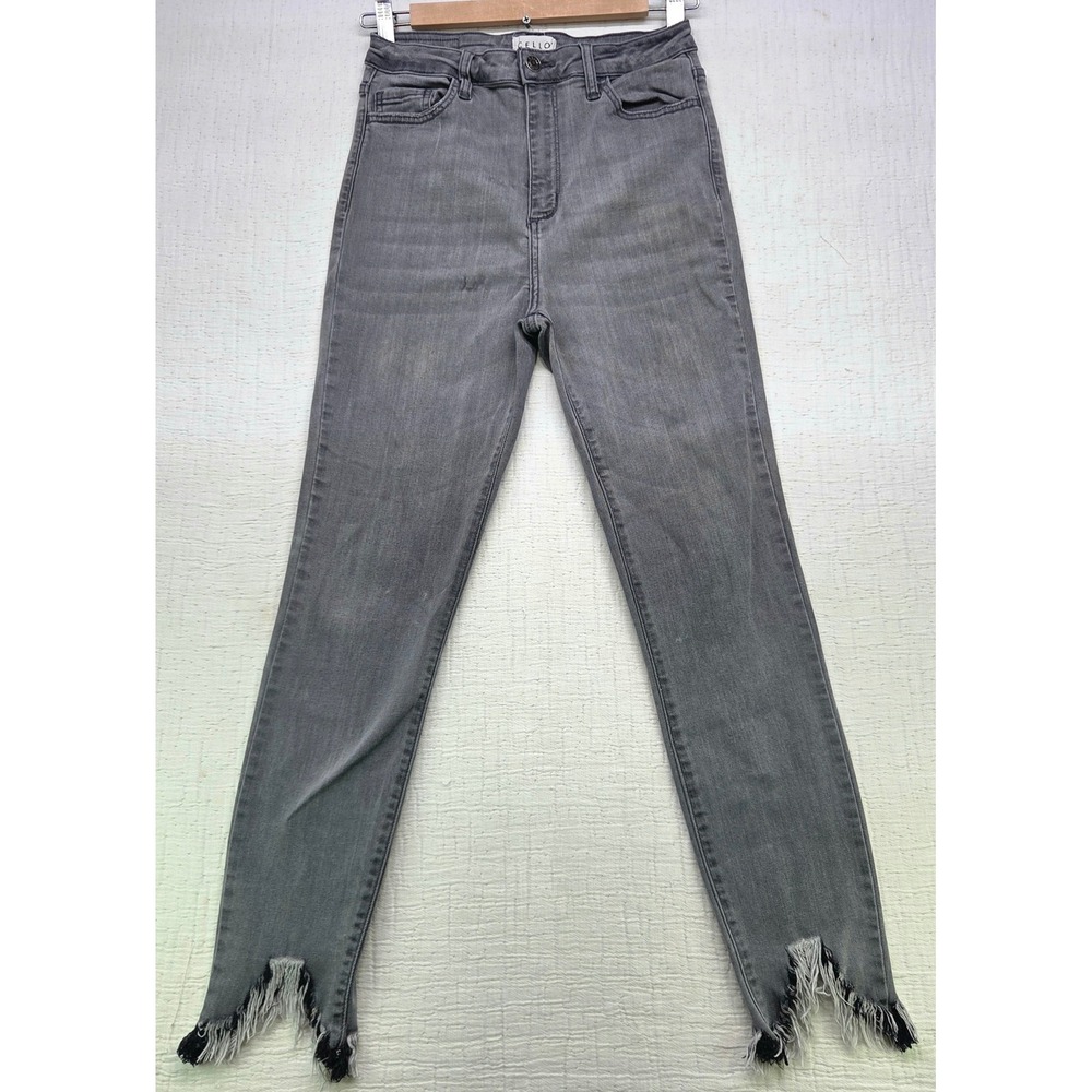 Cello Women Grey Distressed Skinny Jeans Frayed Step Hem WV77198BLK Size 7